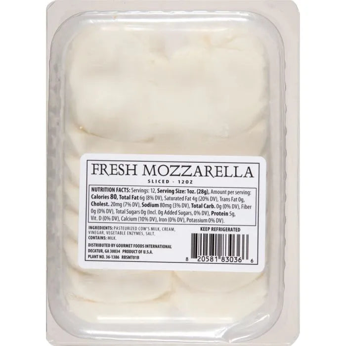 Mozzarella fresca cortada en rodajas